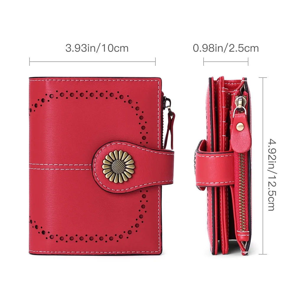 Small Women Wallet Genuine Leather Bifold Purse RFID Blocking Card Holder