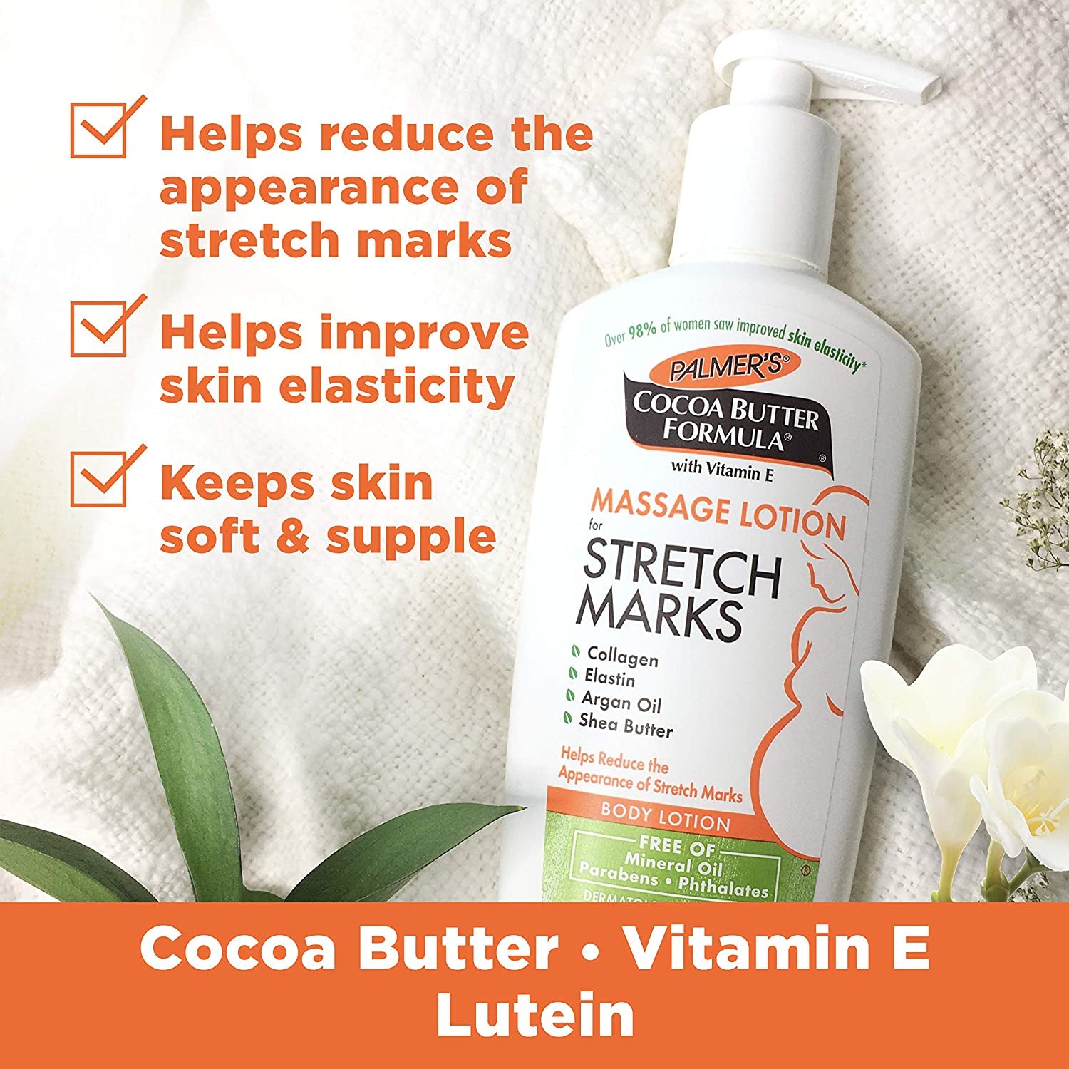 "Ultimate Stretch Mark Solution: Luxurious Cocoa Butter Massage Lotion for Pregnancy Skin Care, Enhanced with Collagen, Elastin, Argan Oil and Shea Butter - 8.5 Ounces"