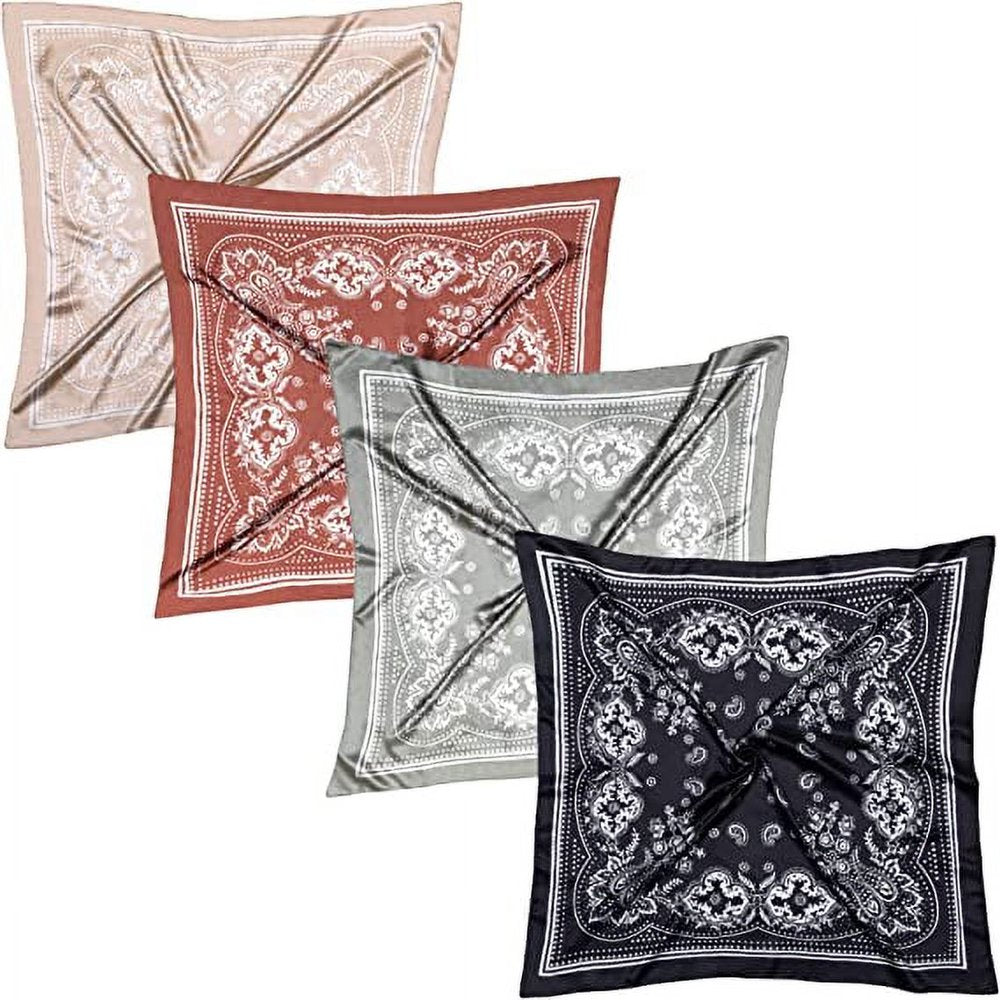 35'' Satin Head Scarf for Women, 4PCS Large Square Hair Scarf Silk Bandana Scarf for Hair Wrapping at Night